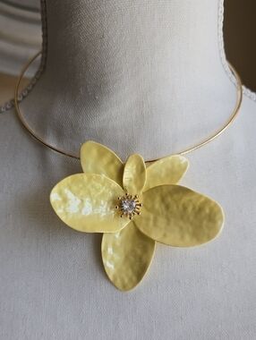 Piper Yellow Enamel Flower Necklace with Gold-Tone Collar